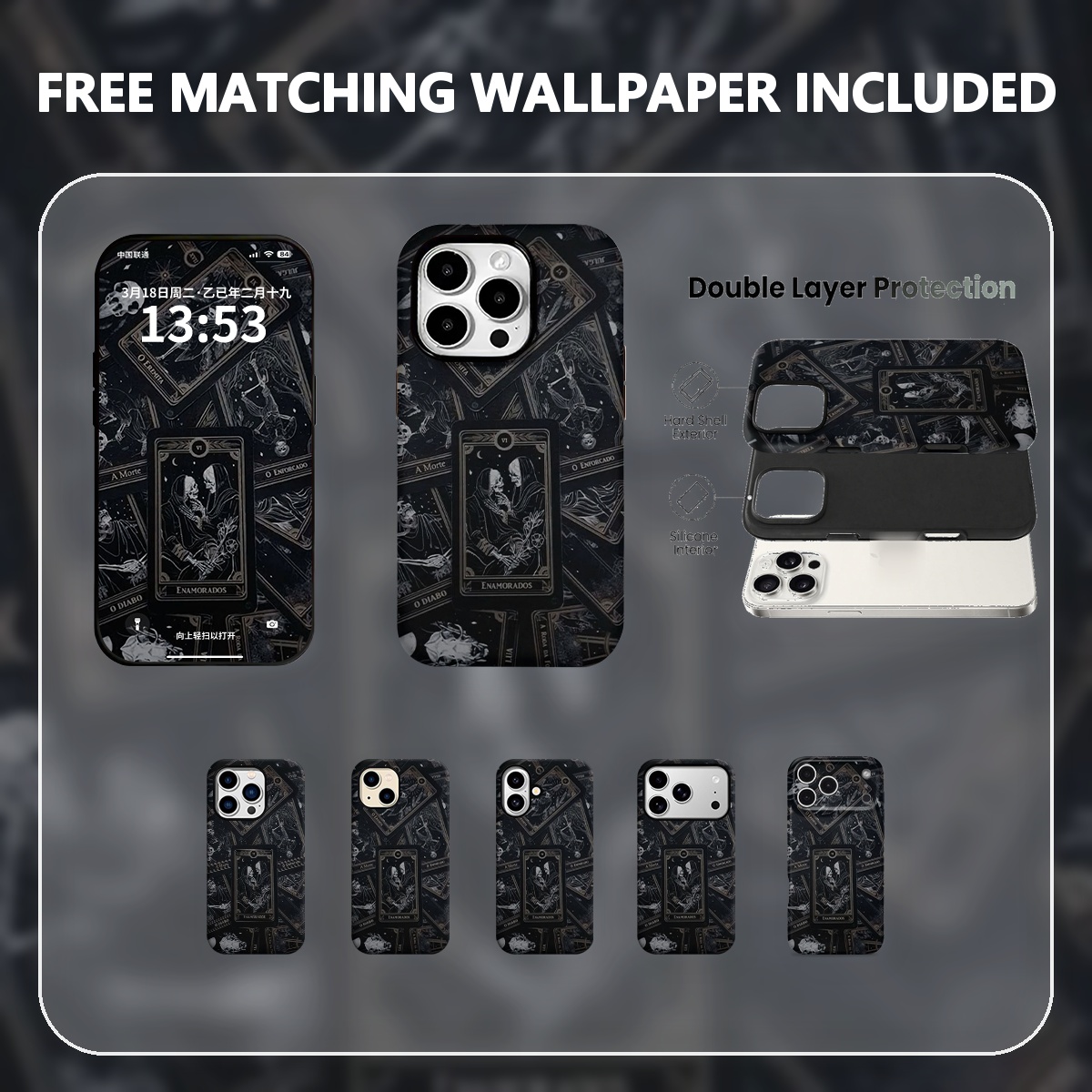 Apple Iphone 15 Pro Max - cartas de tarot góticas esqueleto Funda